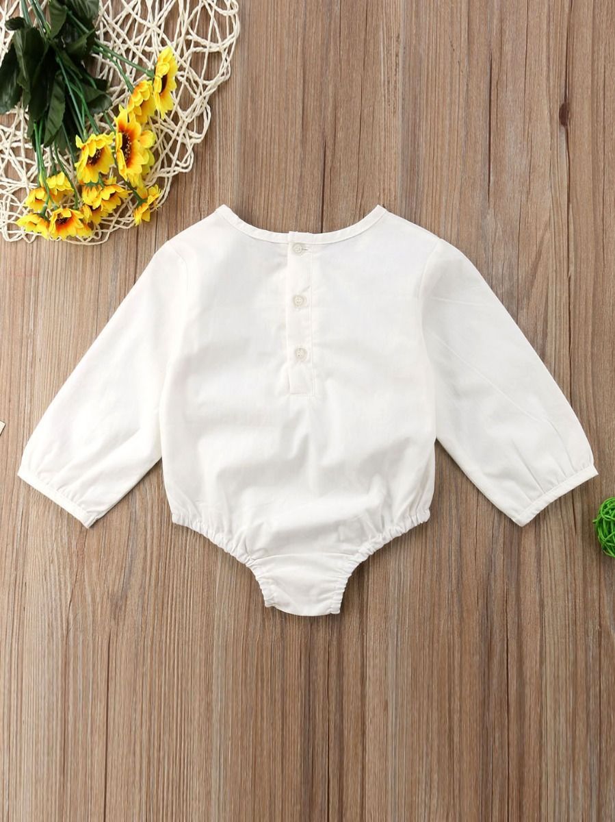 Spring Tassel Trimmed Romper Long Sleeve Spanish Style Baby Clothes Blue/White - dianjiang-