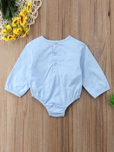 Spring Tassel Trimmed Romper Long Sleeve Spanish Style Baby Clothes Blue/White - dianjiang-