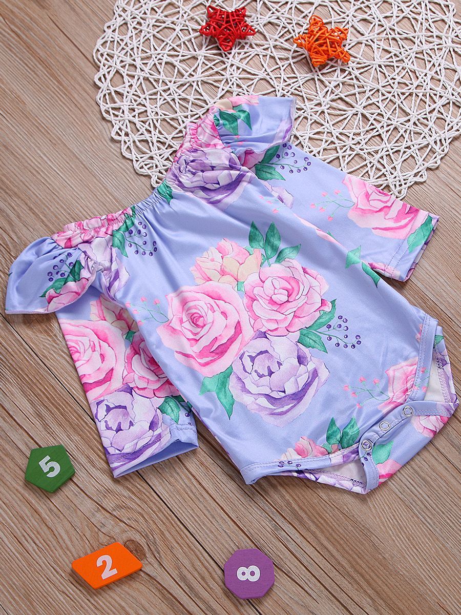 Floral Flutter Sleeve Romper Infant Baby Girl Spring Bodysuit - dianjiang-