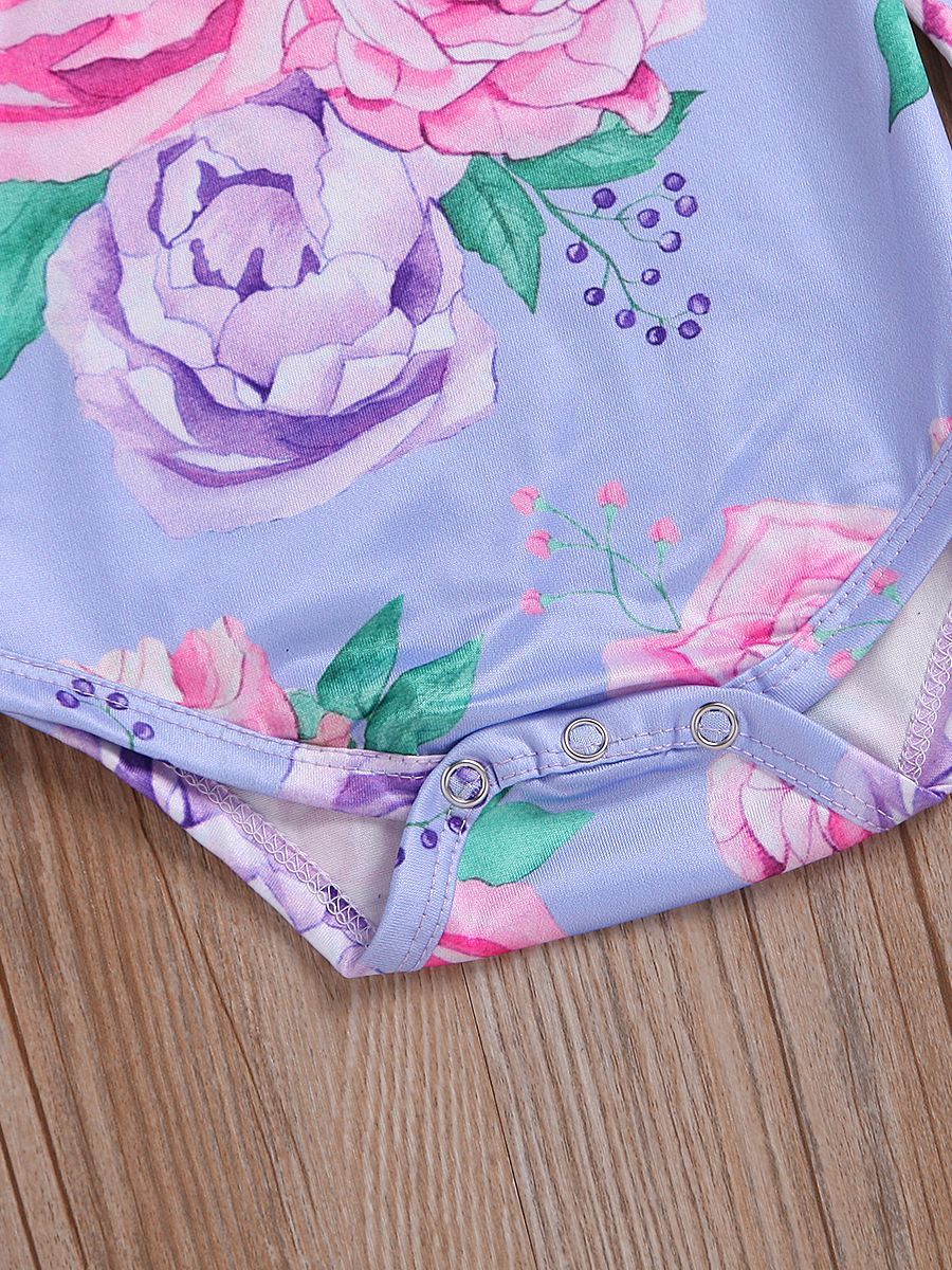 Floral Flutter Sleeve Romper Infant Baby Girl Spring Bodysuit - dianjiang-