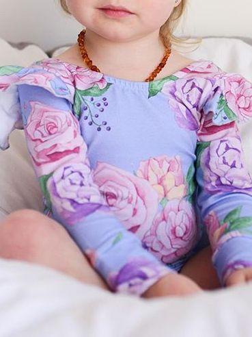 Floral Flutter Sleeve Romper Infant Baby Girl Spring Bodysuit - dianjiang-