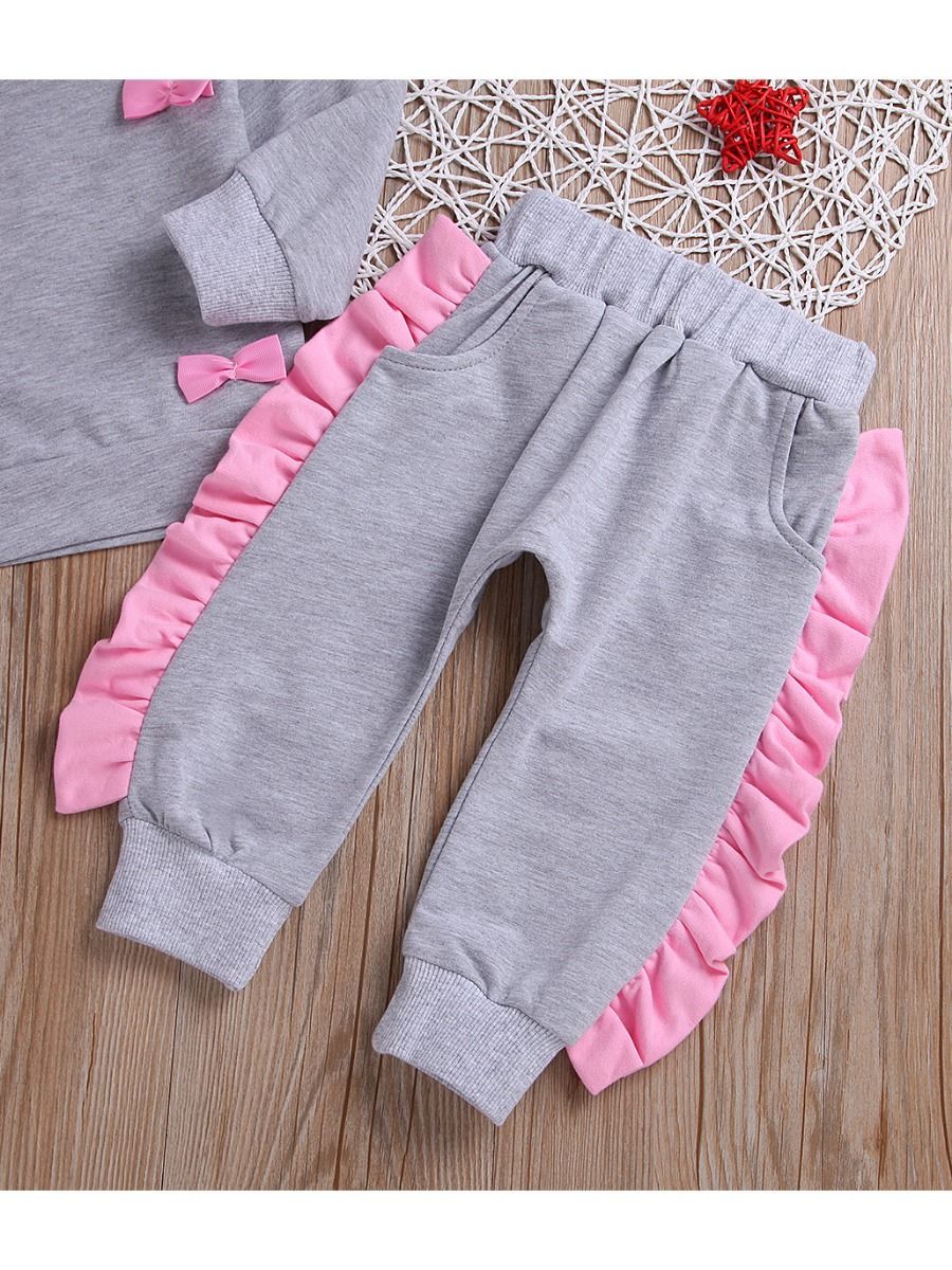 3-Piece Casual Clothing Outfits Set Bow Sweatshirt+Ruffle Pants+Headband - dianjiang-