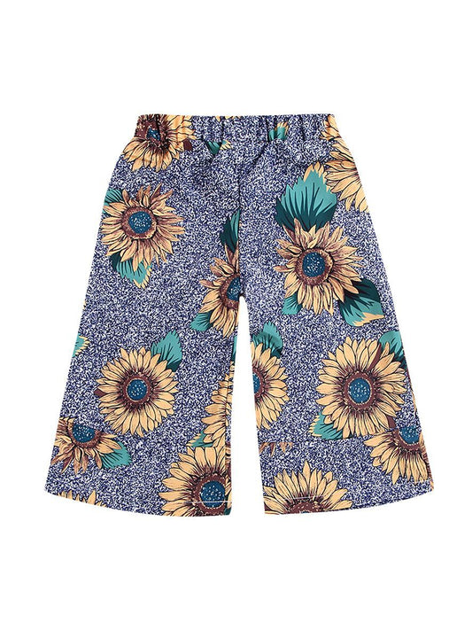 Stylish Sunflower Print Casual Loose Pants for Toddler Big Girls - dianjiang-