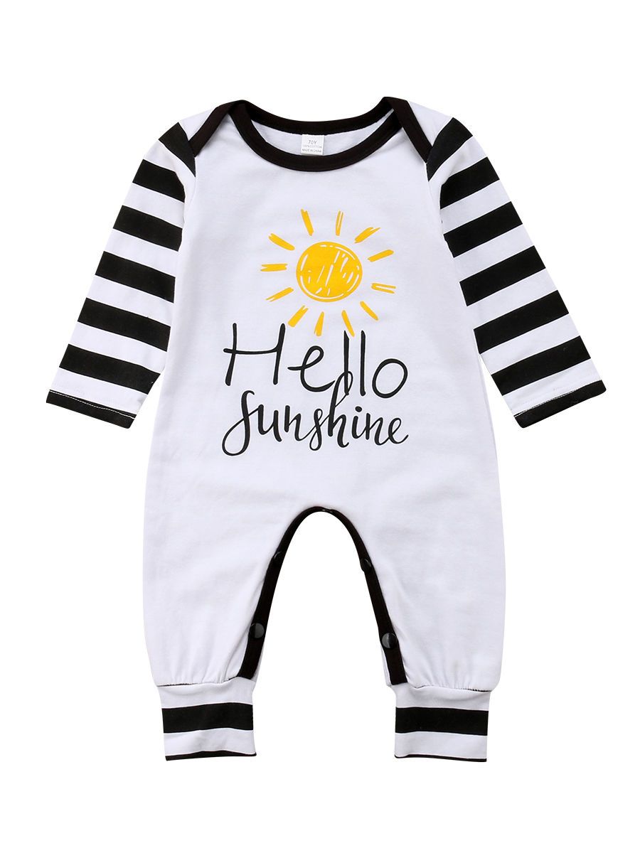 Hello Sunshine Print Striped Overalls Long-sleeved Playsuit - dianjiang-