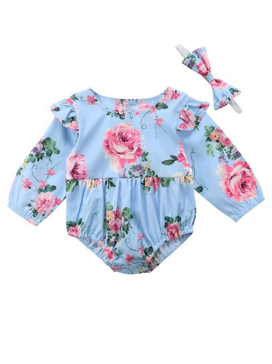 Flutter Sleeve Romper Infant Girl Bodysuit with Headband - dianjiang-