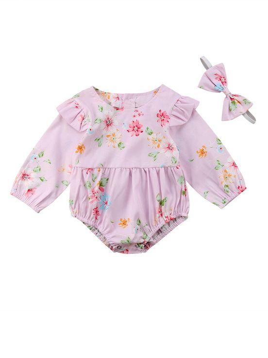 Infant Girl Onesie Flutter Long-sleeved Bodysuit with Headband - dianjiang-