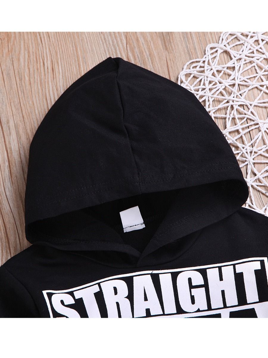 Cool STRAIGHT OUTTA TIMEOUT Letters Print Black Hoodie Sweatshirt - dianjiang-