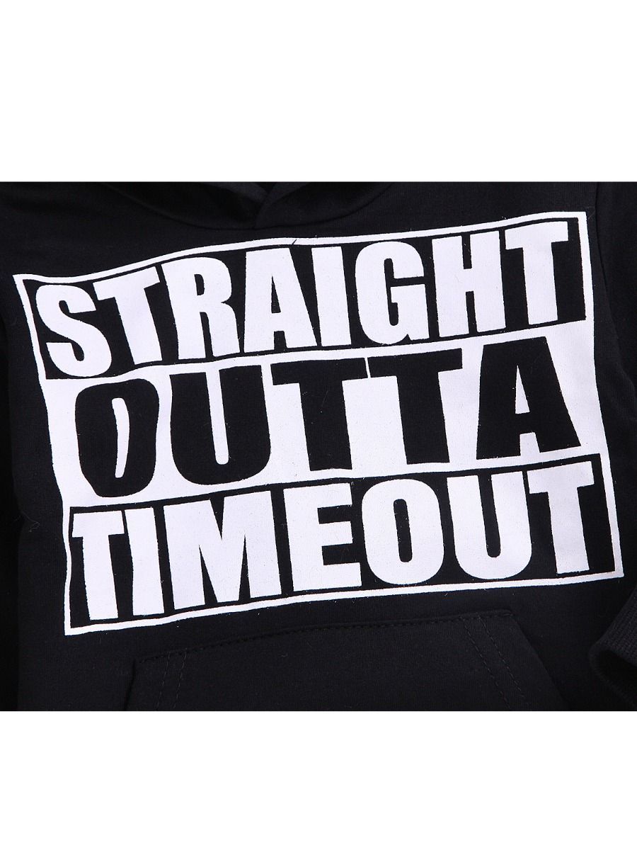 Cool STRAIGHT OUTTA TIMEOUT Letters Print Black Hoodie Sweatshirt - dianjiang-