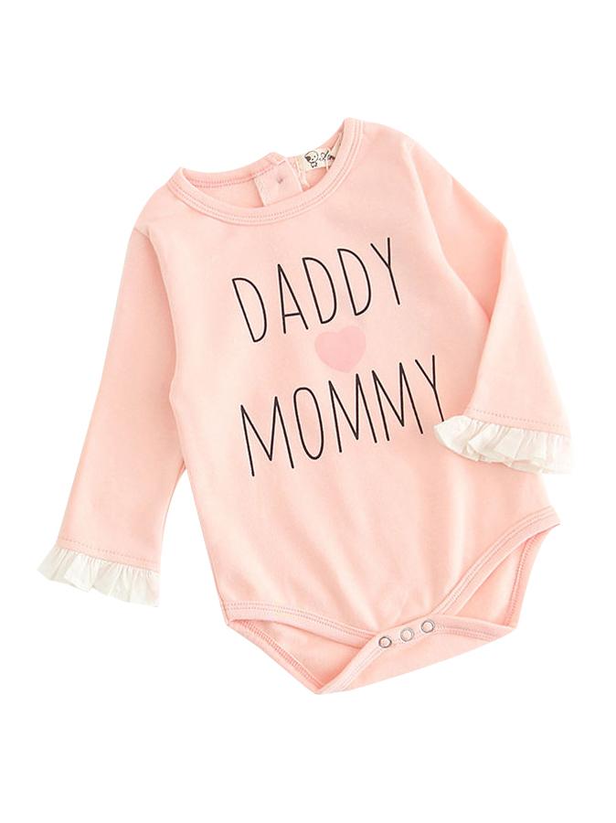 DADDY MOMMY Letters Print Ruffle-cuff Romper Bodysuit Spanish Style Baby Clothes - dianjiang-