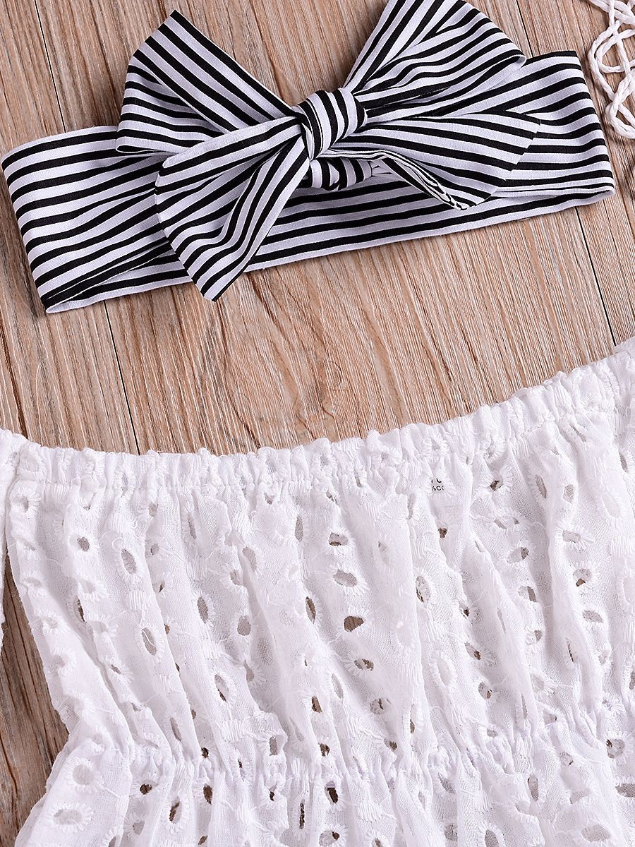 Infant Girl Clothes Outfits Set White Hollow Out Blouse+Striped Panties+Headband - dianjiang-