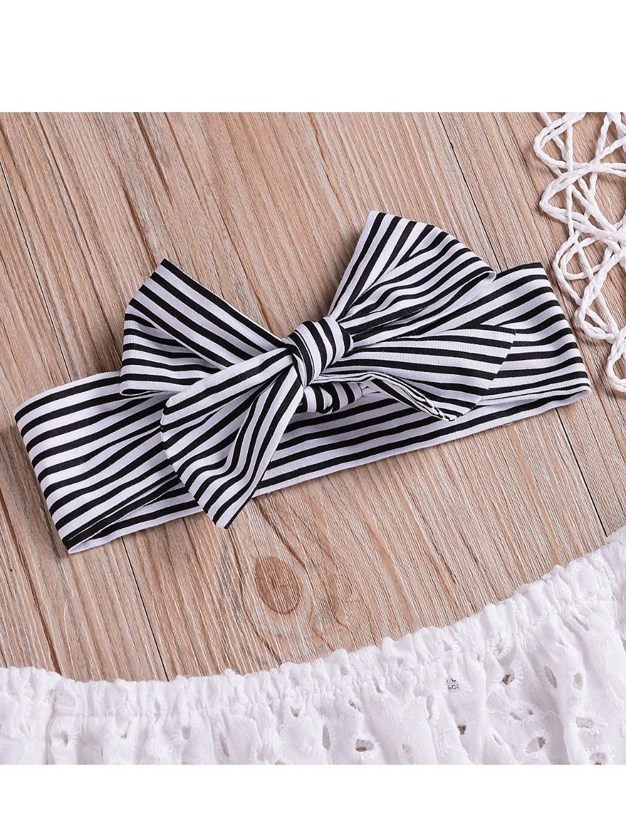 Infant Girl Clothes Outfits Set White Hollow Out Blouse+Striped Panties+Headband - dianjiang-