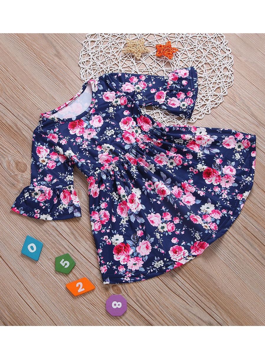 Vintage Flare Sleeve Baby Toddler Girl Casual Floral Dress - dianjiang-