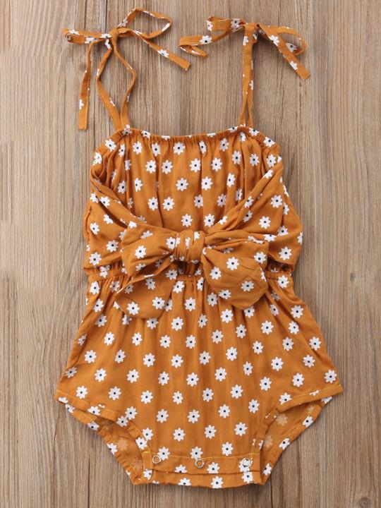 Floral Bow Lace-up Fashion Baby Romper Onesie - dianjiang-