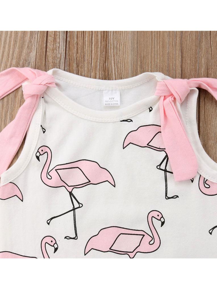 Cartoon Red-crowned Crane Sleeveless Jumpsuit Overalls with Pink Headband - dianjiang-