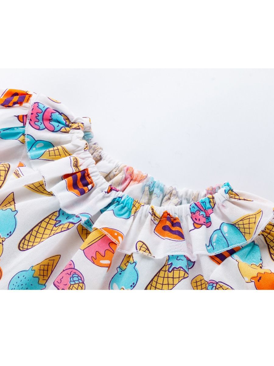 Cute Baby Little Girl Clothes Ice-cream Print Ruffle Dress with Headband - dianjiang-