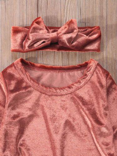 3-piece Pink Outfits Set Indoor Solid Color Velvet Clothes Pullover and Pants and Headband - dianjiang-