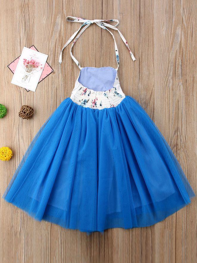 Lace Up Dress Tulle Patchwork Flower Halter Neck Party Dress - dianjiang-