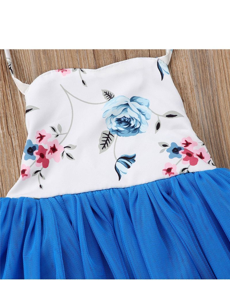 Lace Up Dress Tulle Patchwork Flower Halter Neck Party Dress - dianjiang-