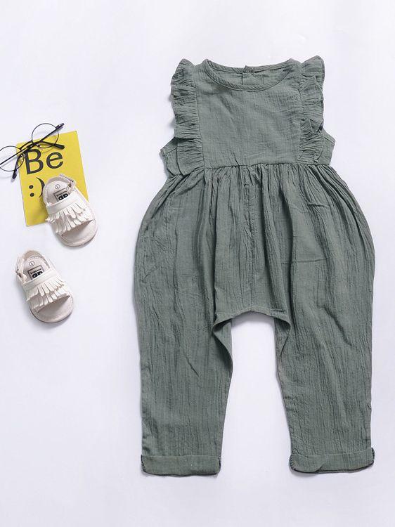 Solid Color Onesie Ruffle Baby Jumpsuit Overalls - dianjiang-