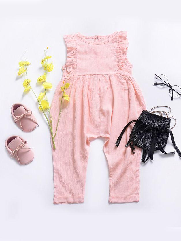 Solid Color Onesie Ruffle Baby Jumpsuit Overalls - dianjiang-