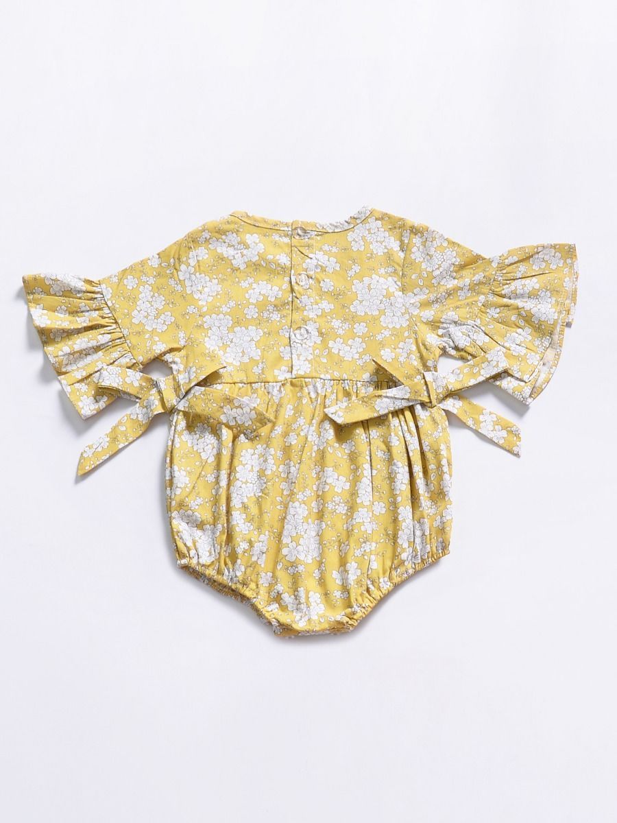 Floral Short Bell-sleeve Baby Girl Bodysuit Bow Onesie - dianjiang-