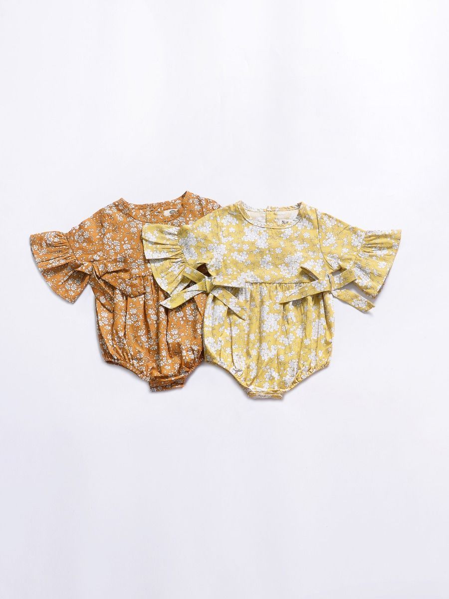 Floral Short Bell-sleeve Baby Girl Bodysuit Bow Onesie - dianjiang-