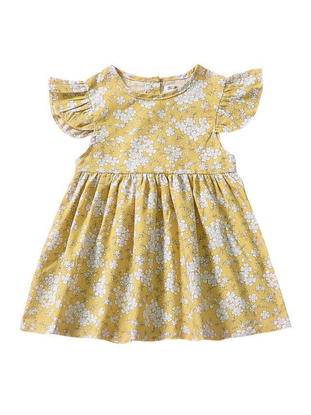 Baby Girl Flower Printed Short Flutter Sleeve Dress 12-24M Wholesale - dianjiang-