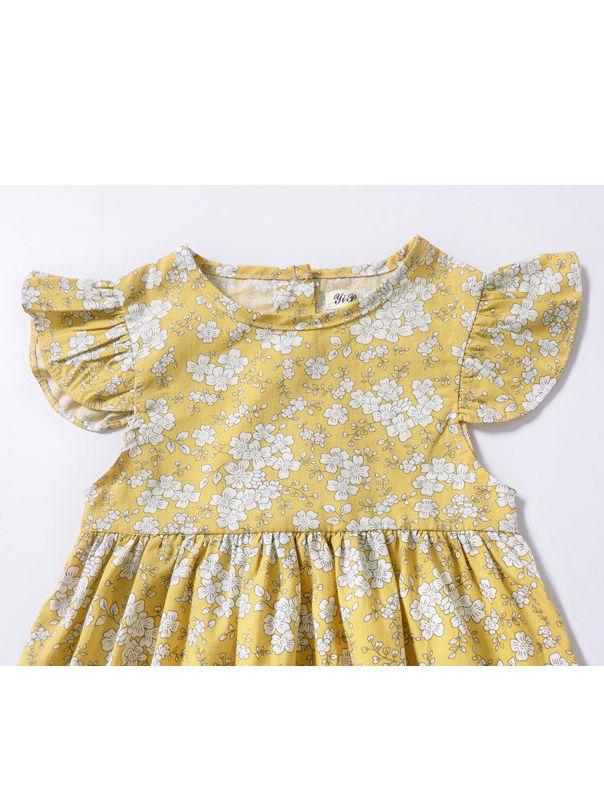 Baby Girl Flower Printed Short Flutter Sleeve Dress 12-24M Wholesale - dianjiang-