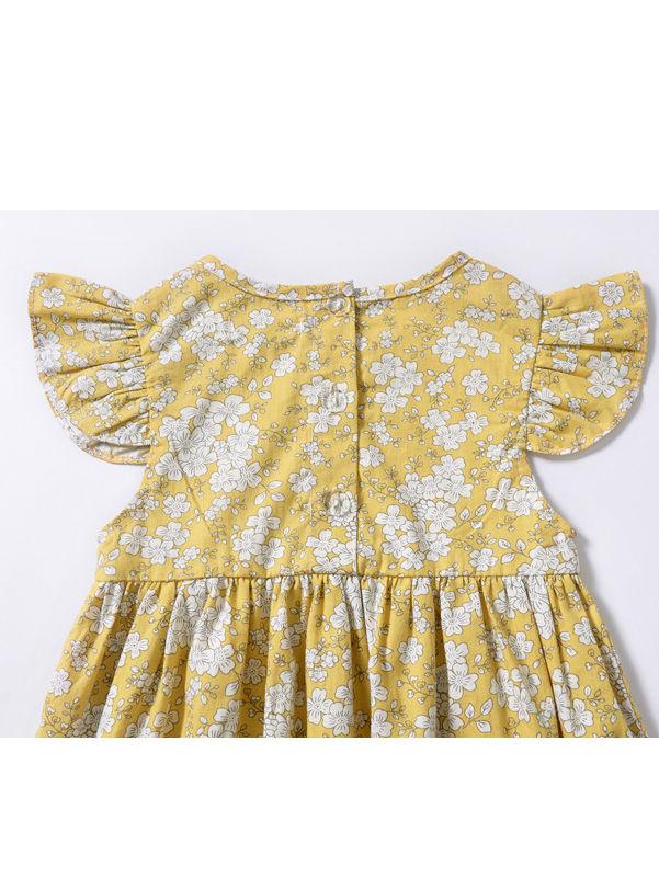 Baby Girl Flower Printed Short Flutter Sleeve Dress 12-24M Wholesale - dianjiang-