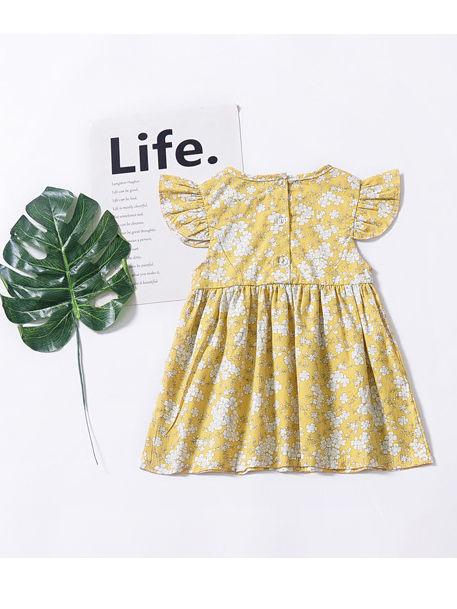 Baby Girl Flower Printed Short Flutter Sleeve Dress 12-24M Wholesale - dianjiang-