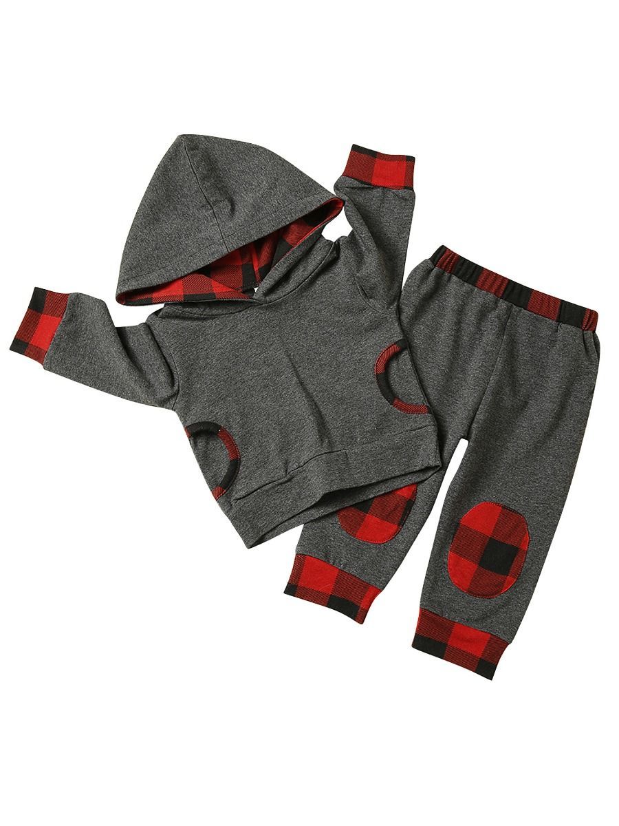2-Piece Baby Clothes Outfits Set Long-sleeved Hoodie + Checked Pants - dianjiang-