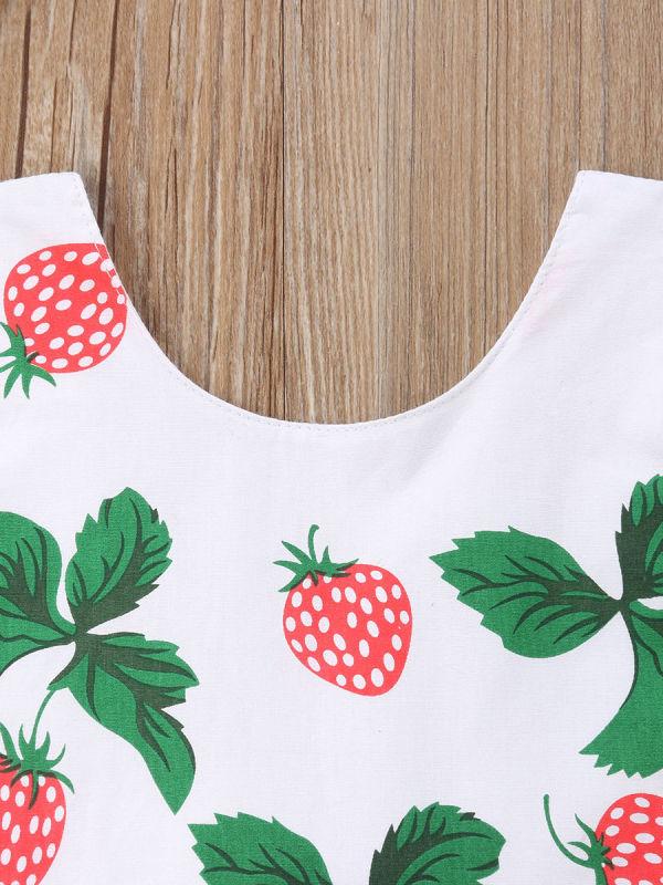 Sleeveless Strawberry Checked Dress+Lace-trimmed Bread Pants for Baby Little Girl - dianjiang-