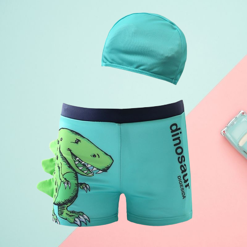 Toddler Big Kids 2-Piece Dinosaur Swimming Trunks with Swim Hat - dianjiang-