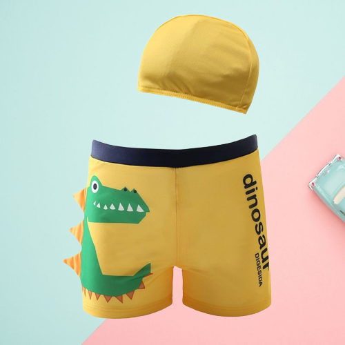 Toddler Big Kids 2-Piece Dinosaur Swimming Trunks with Swim Hat - dianjiang-