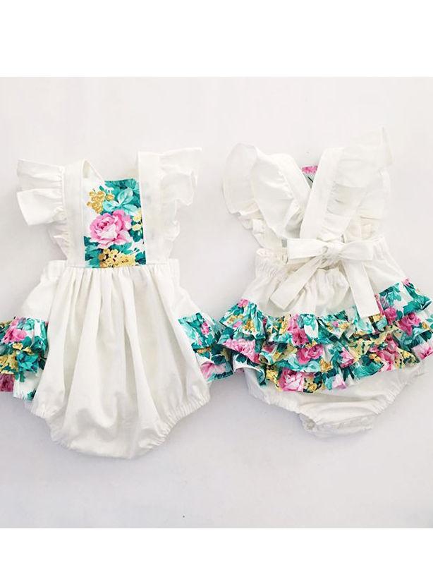 Summer Flower Print Flutter Sleeve Baby Playsuit Onesie - dianjiang-