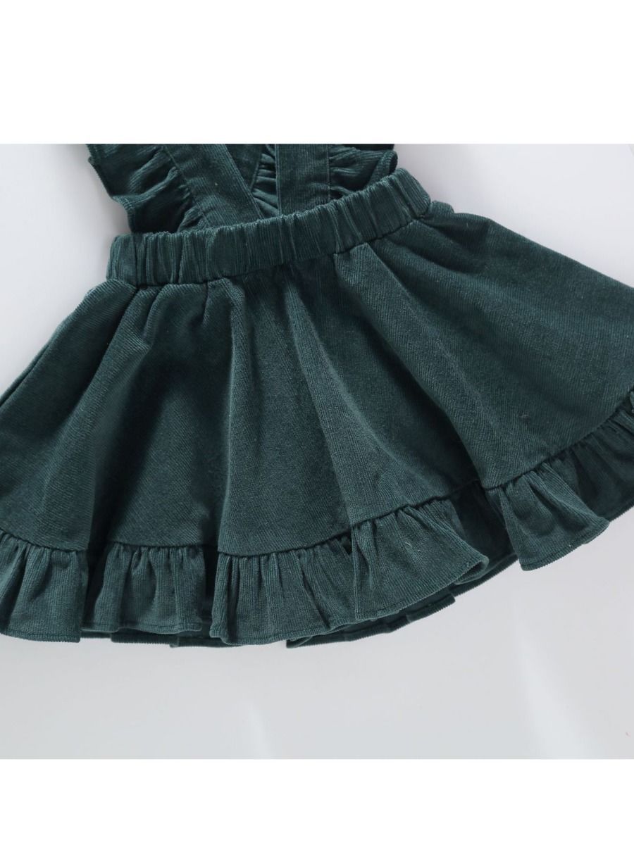 Stylish Frilled Corduroy Pinafore Dress For Baby Little Girl - dianjiang-