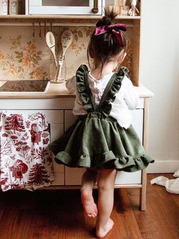 Stylish Frilled Corduroy Pinafore Dress For Baby Little Girl - dianjiang-