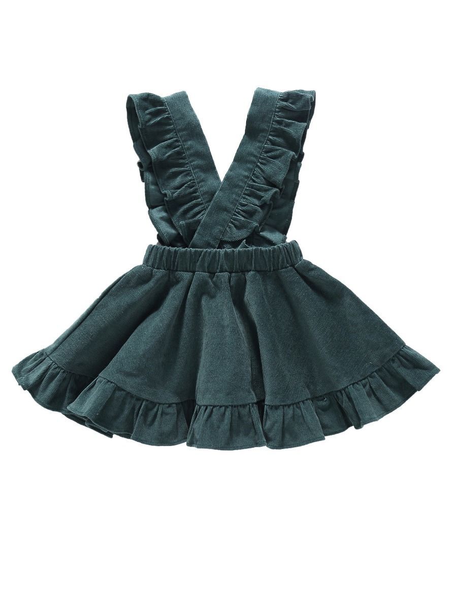 Stylish Frilled Corduroy Pinafore Dress For Baby Little Girl - dianjiang-