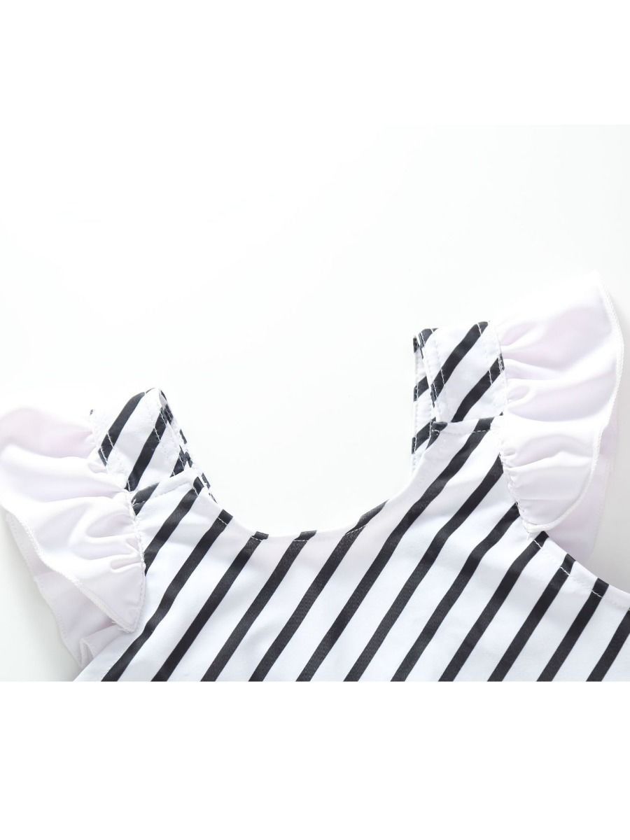 Striped Frilled One-piece Swimming Suit for Baby Little Girl - dianjiang-