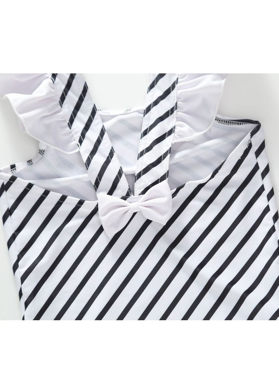 Striped Frilled One-piece Swimming Suit for Baby Little Girl - dianjiang-