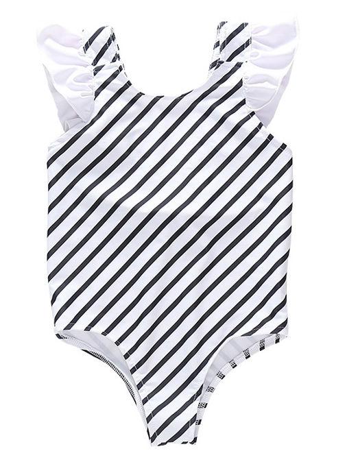 Striped Frilled One-piece Swimming Suit for Baby Little Girl - dianjiang-