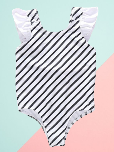 Striped Frilled One-piece Swimming Suit for Baby Little Girl - dianjiang-