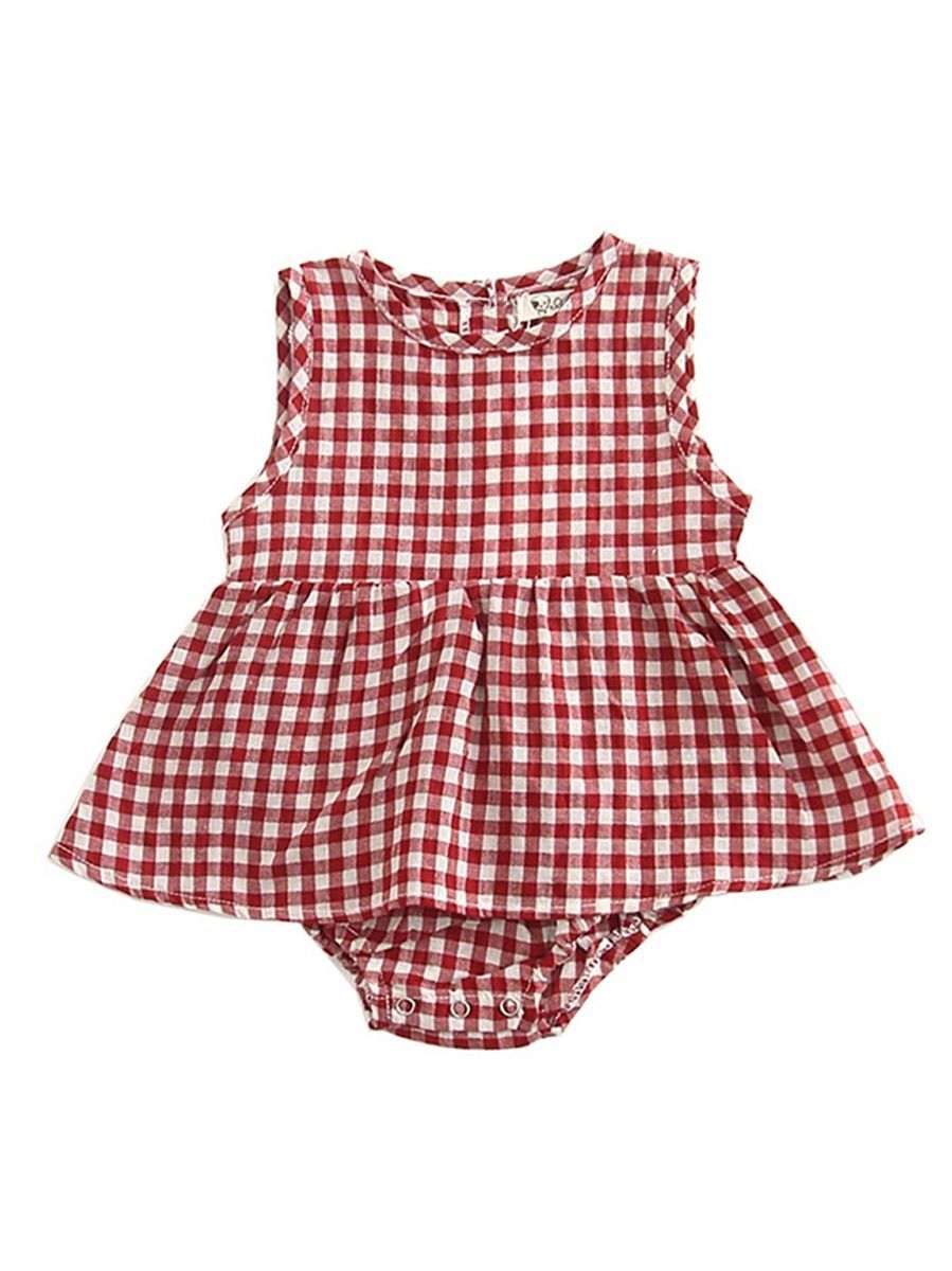 New Arrival Summer Sleeveless Plaid Baby Romper Dress - dianjiang-