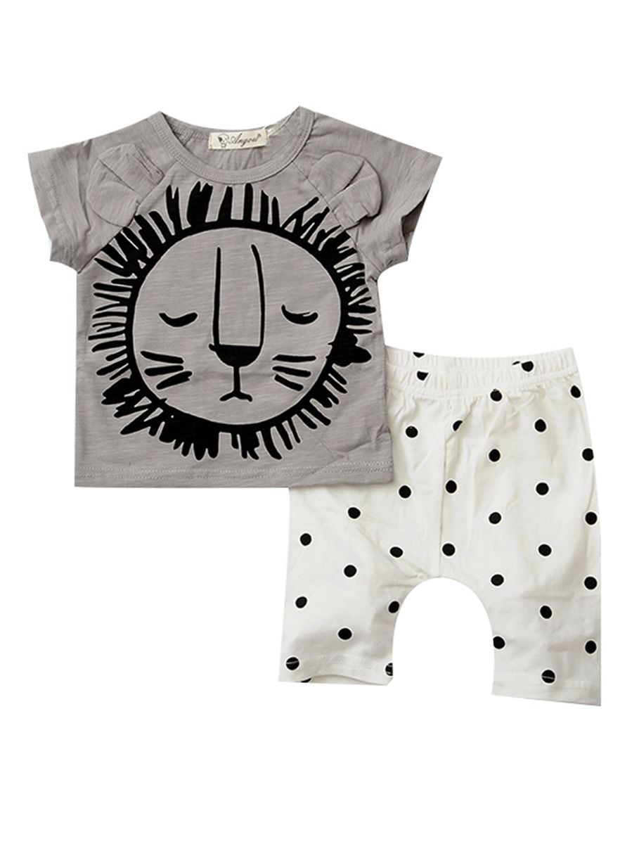 2-Piece Baby Boys Girls Summer Clothes Outfits Sets Lion Print T-shirt and Pants - dianjiang-