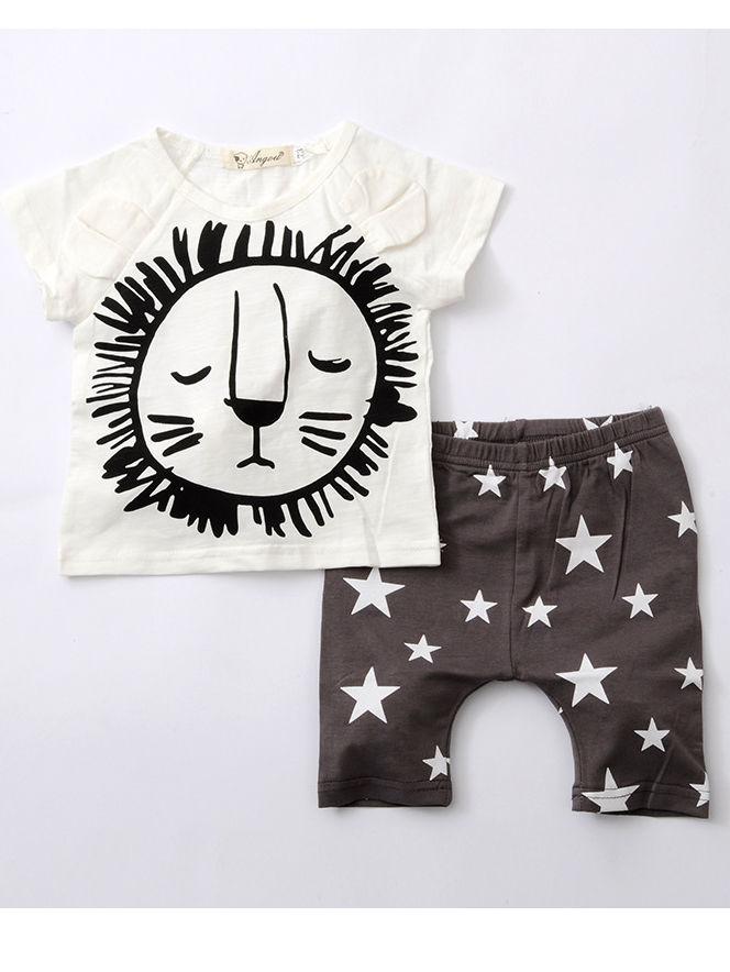 2-Piece Baby Boys Girls Summer Clothes Outfits Sets Lion Print T-shirt and Pants - dianjiang-