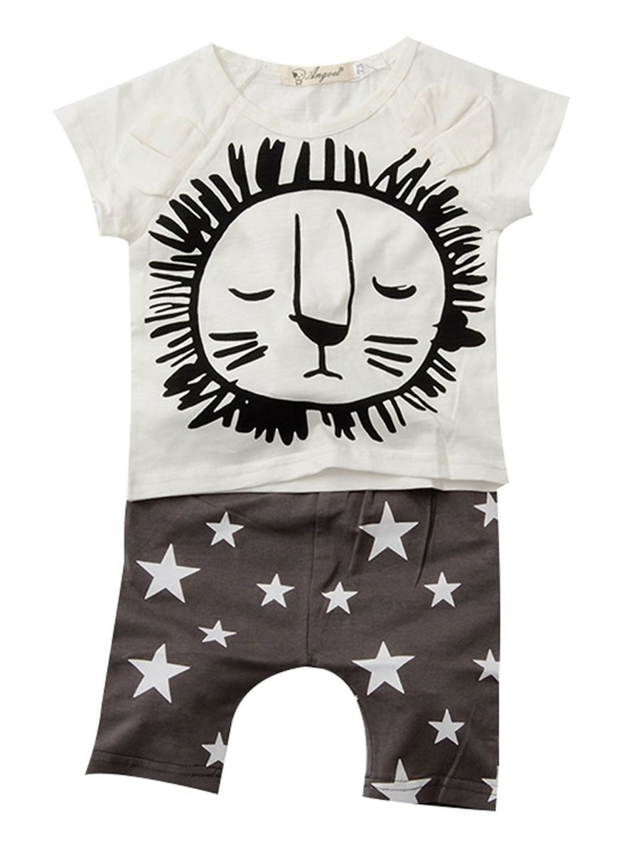 2-Piece Baby Boys Girls Summer Clothes Outfits Sets Lion Print T-shirt and Pants - dianjiang-