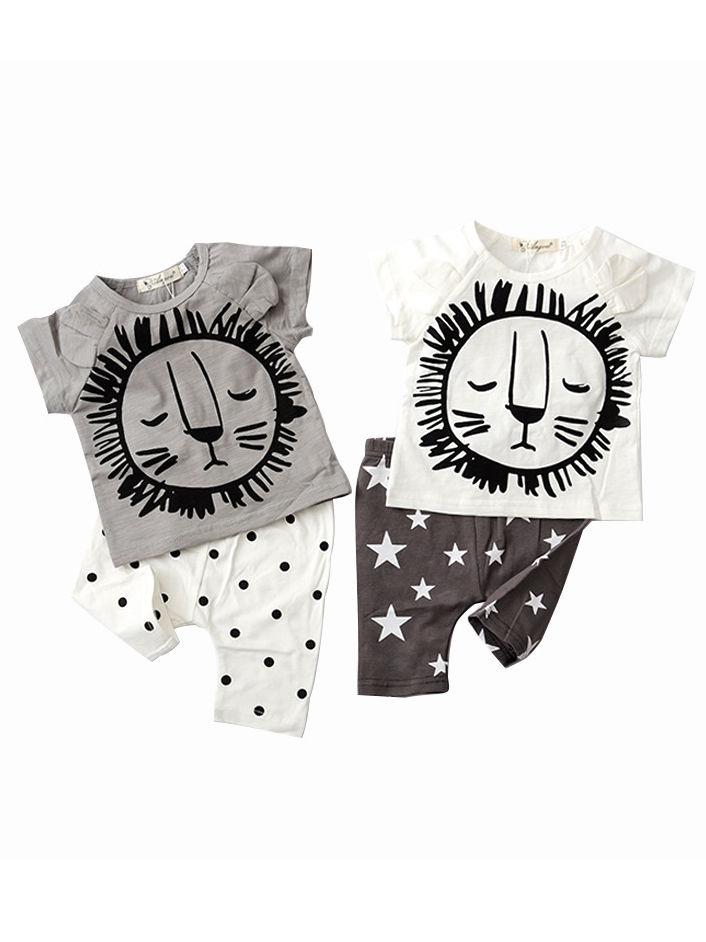 2-Piece Baby Boys Girls Summer Clothes Outfits Sets Lion Print T-shirt and Pants - dianjiang-