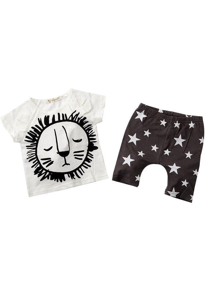 2-Piece Baby Boys Girls Summer Clothes Outfits Sets Lion Print T-shirt and Pants - dianjiang-