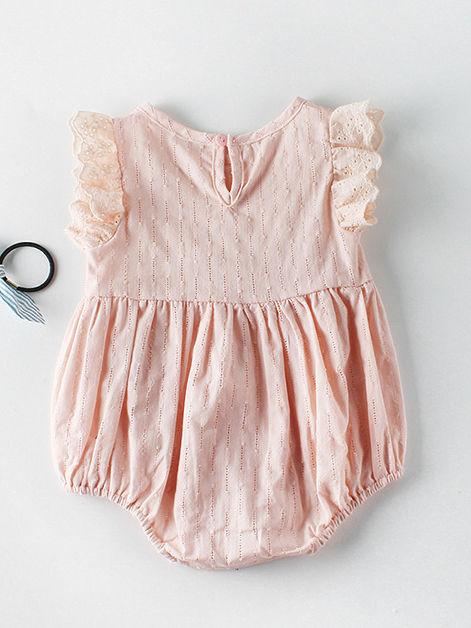 Spanish Style Short Flutter Sleeved Solid Color Baby Romper with Frilled Hat Pink/White - dianjiang-