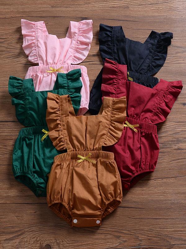 High Quality Jumpsuit Solid Color Ruffle Bodysuit Romper - dianjiang-